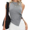 Women's Summer Sleeveless High Neck Tank Tops Sexy Twist Knot Asymmetrical Hem Shirts Going Out Top 2025