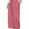 Women Wide Leg Pants Casual Striped Cotton Mid Rise Drawstring Palazzo Trousers with Pockets