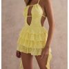 Women's Y2k Ruffle Lace Backless Layered Halter Mini Dress Deep V Party Jellyfish Dress