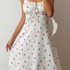 Women's Sexy Strawberry Pajama Dress Bow Sweetheart Neck Sleeveless Babydoll Nightgown Pj Sleep Dress