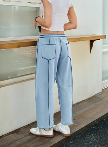 Womens Baggy Wide Leg Pants Casual Summer Palazzo Pants Drawstring Waist Barrel Sweatpants with Pockets