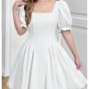 Girl's Summer Puff Sleeve Bow Back Party Graduation Dress A Line Flowy Fancy Dress