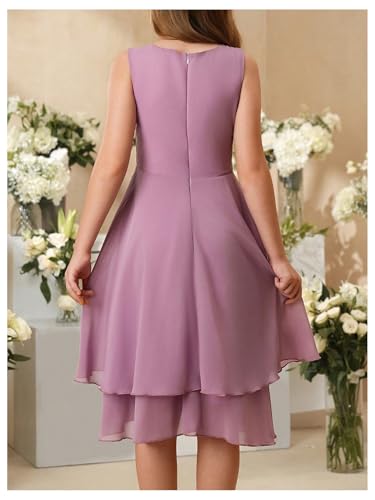 Girl's Chiffon Flowy Dress Sleeveless Tiered Swing Bridesmaid Flower Girl Party Dress