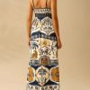Women's Summer Tropical Floral Maxi Dress Spaghetti Strap V Neck Flowy Vacation Dresses