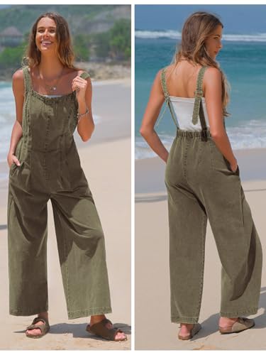 Women Fall Overalls Denim Loose Fit Wide Leg Bib Jumpsuits Casual Adjustable Baggy Jeans Romper with Pockets 2025