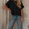 Yeokou Womens Short Sleeve Sweater Round Neck Ruffled Hem Knit Crochet Pullover Summer Fall Casual Top Blouse
