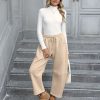 Womens Fleece Lined Sweatpants Barrel Leg High Waist Winter Joggers Cozy Home Travel Lounge Pants with Pockets