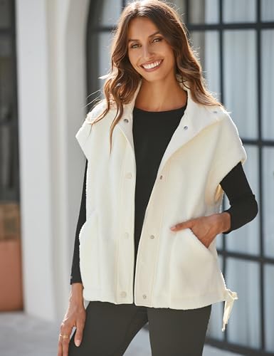 Women's Fleece Vest Casual Sleeveless Button Down Winter Warm Sherpa Jacket with Pockets