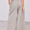 Women's Wide Leg Pants Drawstring Striped Cotton Mid Rise Casual Long Palazzo Trousers with Pockets