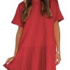 Womens Summer Casual Short Sleeve Dress Crewneck Tshirt Dresses Pleated Aline Mini Dress 2025 Vacation Beach Sundress