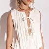 Linen Bow Tie Front Tank Top Women Coquette Pleated Peplum Blouse Y2K Babydoll Ruffle Shirt Sleeveless Tunic Outfits
