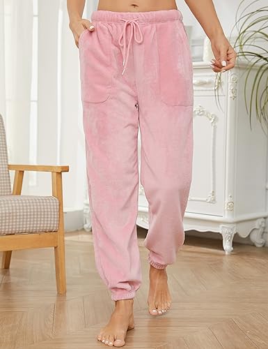 Womens Fleece Pajama Pants Fuzzy Lounge Bottoms Warm Fluffy Sleepwear with Pockets