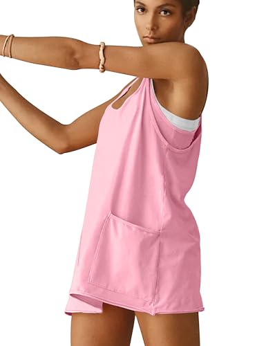 Womens Athletic Dress Hot Shot Mini Dress Built in Shorts Summer Workout Romper Dress 2025 Trendy Outfit