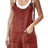 Women's Casual Summer Cotton Linen Rompers Overalls Jumpsuit Shorts