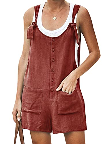 Women's Casual Summer Cotton Linen Rompers Overalls Jumpsuit Shorts