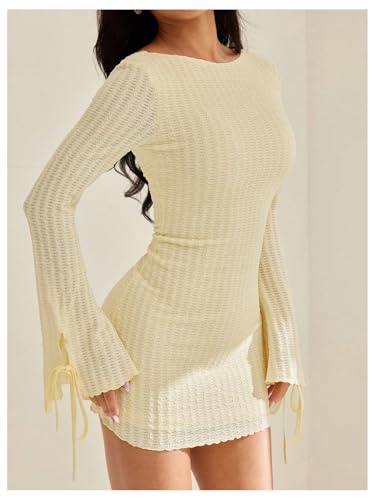 Women's Sexy Boat Neck Backless Mini Dress Bell Sleeve Bodycon Y2k Going Out Short Dress