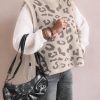 Women Leopard Print Sweater Vest Side Tie Knit Tank Tops Sleeveless Crew Neck Casual Fall Outfits