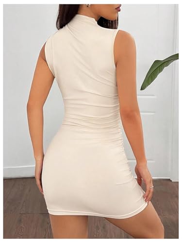 Women's Summer Casual Mock Neck Sleeveless Bodycon Going Out Mini Tank Dress