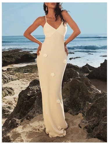 Women's Plunge Neck Backless Low Cut Maxi Dress Rose Floral Wedding Guest Dresses