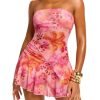 SHENHE Women's Sexy Vacation Outfits Floral Asymmetrical Tube Top Ruffle Mini Skirt Y2k Set