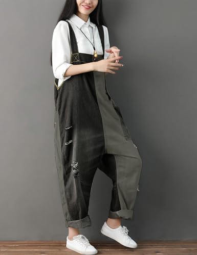 Women's Loose Baggy Denim Wide Leg Drop Crotch Jumpsuit Rompers Overalls