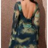 Women's Plus Size Sexy Backless Tie Dye Mesh Dress Bell Sleeve Flared Y2k Mini Dress