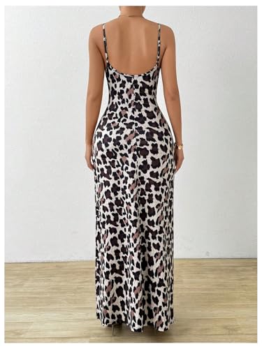 Women's Leopard Bodycon Cami Dress Cowl Neck Backless Long Maxi Dress Party Clubwear