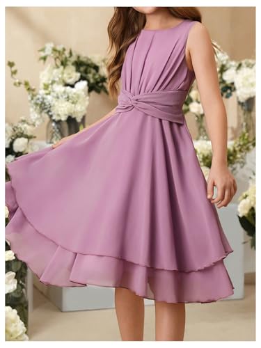Girl's Chiffon Flowy Dress Sleeveless Tiered Swing Bridesmaid Flower Girl Party Dress