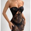 Women's Sexy Sheer Lace Bodycon Strapless Mini Dress Cutout Party Club Tube Dress