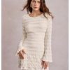 Women's Bell Long Sleeve Tie Backless Bodycon Mini Dress Sexy Party Night Dresses