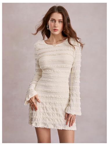 Women's Bell Long Sleeve Tie Backless Bodycon Mini Dress Sexy Party Night Dresses