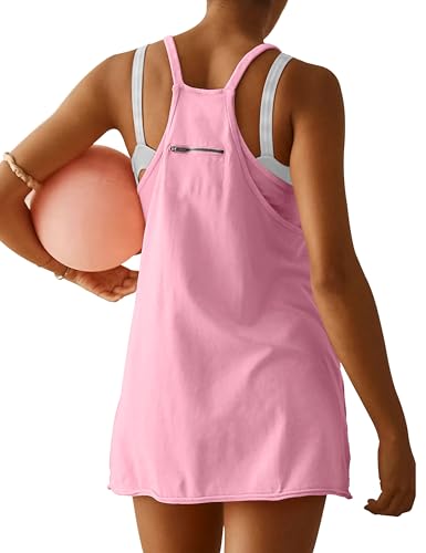 Womens Athletic Dress Hot Shot Mini Dress Built in Shorts Summer Workout Romper Dress 2025 Trendy Outfit