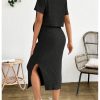 Women's Maternity Ribbed 2 Piece Outfits Short Sleeve Crop Top Bodycon Slit Midi Skirt Set
