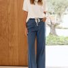Women Wide Leg Jeans Casual Loose Fit High Elastic Waist Denim Pants with Pockets