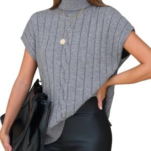 Women's Turtleneck Sleeveless Sweater Vest Casual Short Cap Sleeve Knit Pullover Tank Tops 2025 Fashion Fall Clothes