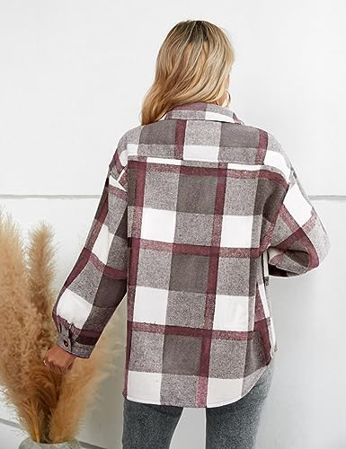 Women's Warm Sherpa Lined Fleece Plaid Flannel Shirt Jacket Button Down Fuzzy Shacket