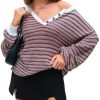 Women's Oversized Striped Sweaters Long Sleeve Shirt Loose V Neck Button Henley Tops Fall Pullover Knit Jumper 2025