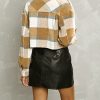 Women's Fashion Cropped Flannel Shirt Plaid Shacket Long Sleeve Button Down Jackets Coat