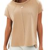 Womens Summer Oversized Tops Short Sleeve Crewneck Waffle Shirts Casual Blouses Loose Tunic Fashion 2025