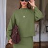 Women 2 Piece Sweater Skirt Sets Mock Neck Long Sleeve Knit Pullover Top Matching Mini Skirts Fall Winter Outfits 2025