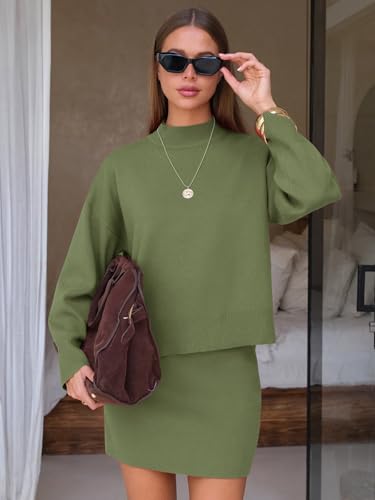 Women 2 Piece Sweater Skirt Sets Mock Neck Long Sleeve Knit Pullover Top Matching Mini Skirts Fall Winter Outfits 2025
