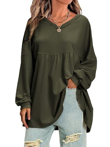 Womens Fall Long Sleeve Shirts V Neck Casual Maternity Tops Loose Babydoll Pullover Dressy Tunic Blouse Outfits 2025