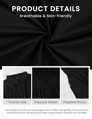 Shirt Dress for Women Summer Casual Short Sleeve Button Down Loose Pleated Maxi Sundress with Pockets