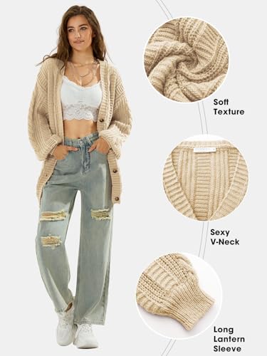 41Sn1MKWxRL.jpg Womens 2024 Oversized Cardigan Sweaters Fall Winter Lightweight Soft Knit Cardigan Open Front Button Outwear Coats