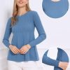 Pullover Sweaters for Women Long Sleeve Crew Neck Casual Loose Fit Stretchy Knit Sweater Elegant Peplum Tops 2025