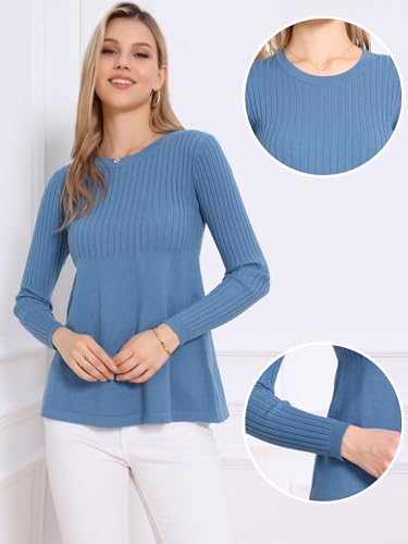 Pullover Sweaters for Women Long Sleeve Crew Neck Casual Loose Fit Stretchy Knit Sweater Elegant Peplum Tops 2025