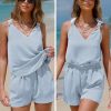 EXLURA Womens Summer 2 Piece Sets Sleeveless V Neck Knotted Tank Tops Shorts Matching Sets Vacation Cruise Beach Outfits 2025