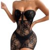 Women's Sexy Sheer Lace Bodycon Strapless Mini Dress Cutout Party Club Tube Dress