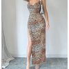 Women's Sexy High Slit Leopard Maxi Dress Open Back Bodycon Backless Cami Dress