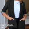 Women Casual Long Sleeve Leopard Cuff Blazers Open Front Stretchy Knit Blazer Business Work Office Suit Jacket Pockets